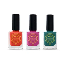 Saba Set Of 3 Breathable Nail Polish 12Ml - Hibiscus Red Mulberry Pink & Emerald Green-15