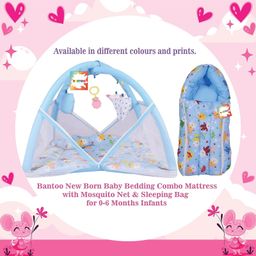 Kwitchy New Born Baby Bedding Combo Mattress with Mosquito Net & Sleeping Bag for 0-6 Months Infants Blue image 2