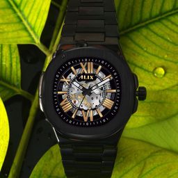 ALIX Men Brass Skeleton Dial & Stainless Steel Bracelet Style Straps Analogue Automatic Motion Powered Watch-10