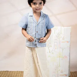MIRALI Boys Striped Cuban Collar Pure Cotton Shirt Paired With A Mundu-image-20
