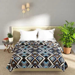 KOPA Blue & Brown Geometric Microfiber AC Room 300 GSM Double Bed Blanket-image-32