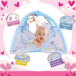 Kwitchy New Born Baby Bedding Combo Mattress with Mosquito Net & Sleeping Bag for 0-6 Months Infants Blue image 4