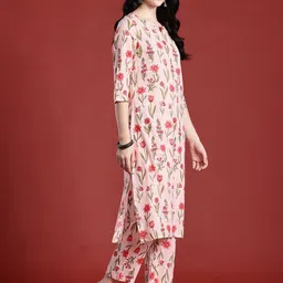 Anouk Floral Printed Pure Cotton Kurta with Trousers & With Dupatta image 3
