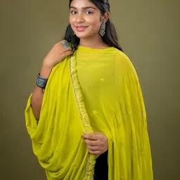 HELLA FASHIONS Floral Printed Sequinned Chiffon Dupatta-picture-46