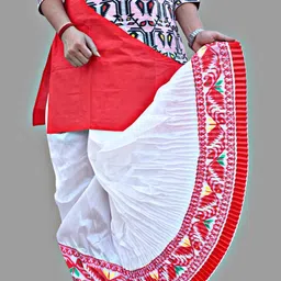 Jamdani Border Ready To wear White Solid Mour Puccho Dhoti For Men-image-9