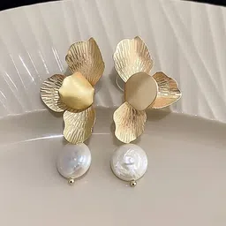 Anouk Korean Gold-Plated Pearls Beaded contemporary Shaped Drop Earrings-22