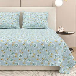 DREAM WEAVERZ Blue & White Printed Cotton 220 TC King Bedsheet Set 2.75m x 2.55m-image-58