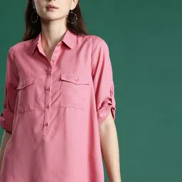DressBerry Roll-Up Sleeves Crepe Shirt Style Top-image-46