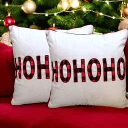 LUSHLYF White & Red 2 Pieces Embroidered Cotton Square Cushion Covers-37