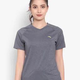 Anta Women Grey V-Neck T-shirt-image-73