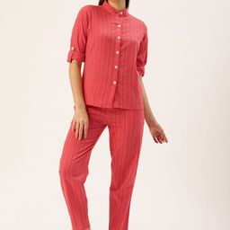 Clt.s Pure Cotton Self Striped Shirt With Pyjamas Night Suit-image-62