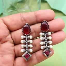 PREYANS Women Maroon Color Oxidised Earrings-20
