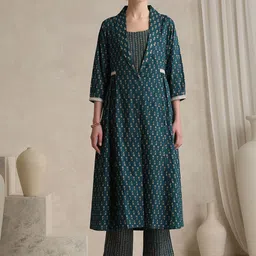 Khushal K Handblock Printed Cotton Tunic With Trouser & Jacket Co-Ords-picture-25