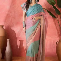 Sangria Striped Colourblocked Saree-image-63