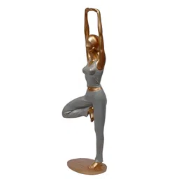 Ashnam Gold-Toned Lady Yoga Figurine in Tree Pose Figurine Showpiece-image-82