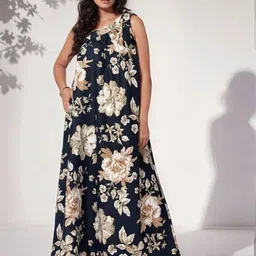 Fashfun Floral Printed One Shoulder Linen Fit & Flare Maxi Dress-28