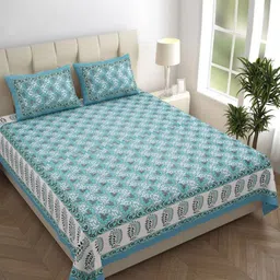COLOR SPLASH Blue & White Printed Pure Cotton 180 TC Queen Bedsheet Set 2.7 m x 2.28 m-image-41