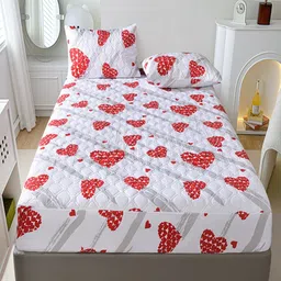 JC HOME White & Red Conversational Printed 150TC Fitted King Bedsheet Set 2.00 m x 1.80 m-picture-47