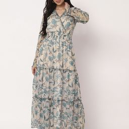 Moomaya Tropical Print Fit & Flare Maxi Dress-picture-46