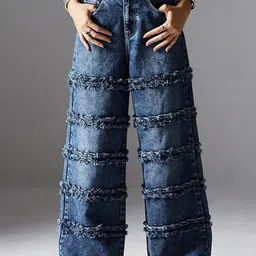 Miss Chase Women Wide Leg High-Rise Highly Distressed Heavy Fade Jeans-image-56
