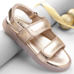 Pine Kids Solid Colour Party Wear Sandals with Velcro Closure - Golden-image-3
