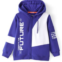 Pine Kids 100% Cotton Full Sleeves Hooded Front Open Biowashed Jacket Text Printed - Blue Aster-picture-24