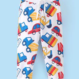 Babyhug Cotton Looper Knit Full Length Lounge Pant Construction Vehicles Printed - White-image-38