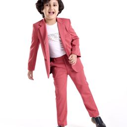 Babyhug Woven Full Sleeves Stretch Party Suit & T-Shirt with Text Print - White & Salmon Pink-image-3