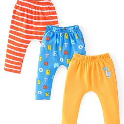 Babyhug Cotton Knit Full Length Diaper Leggings with Text Print Pack of 3 - Orange Blue & Yellow-image-79