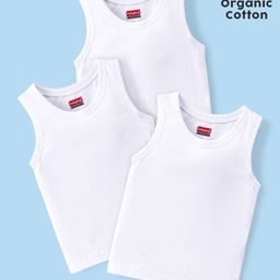 Babyhug 100% Organic Cotton Knit Sleeveless Sando Pack of 3 - White-picture-19