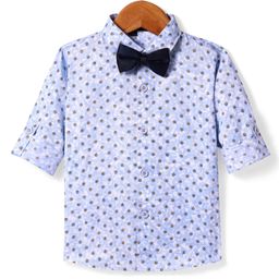 Robo FryWoven Full Sleeves Printed Party Shirt with Bow - Light Blue-image-99