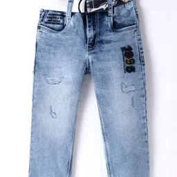 RUFF Woven Full Length Denim Jeans With Text Print - Light Blue-image-37
