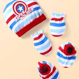 Babyhug Marvel Interlock Knit Cap Mittens & Booties Set with Stripes & Avengers Graphics - White-picture-15