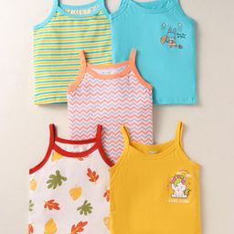 OHMS Single Jersey Knit Singlet Sleeves Slips With Unicorn & Leaf Print Pack of 5 - Multicolor-image-13