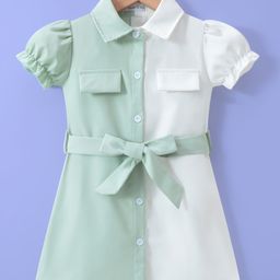 Mark & Mia Half Puffed Sleeves Front Open Cut & Sew Dress - Light Green-image-75