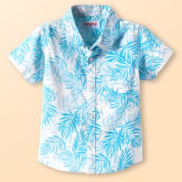 Babyhug Cotton Woven Half SleevesShirt with Leaf Print - White-image-62