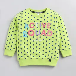 giniekids Cotton Full Sleeves Polka Dots & Text Printed Sweatshirt -Lime Green-picture-38