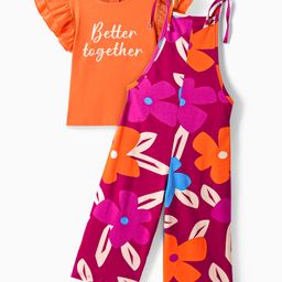OLLINGTON ST. Cotton Printed Dungaree & Half Sleeves T-Shirt with Print - Multicolour & Orange-picture-42