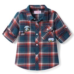 Babyhug 100% Cotton Woven Full Sleeves Checks Shirt - Dark Green-image-46