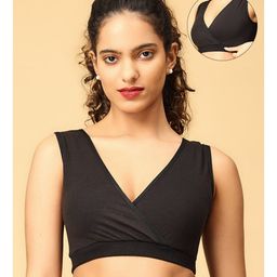 The Mom Store Cotton Spandex Sleeveless Solid Maternity Nursing Sleep Bra - Black-image-93