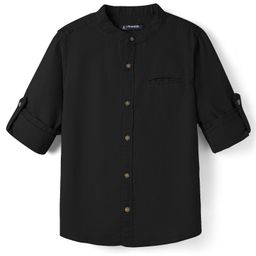Pine Kids Cotton Woven Full Sleeves Mandarin Collar Solid Shirt - Black-image-11
