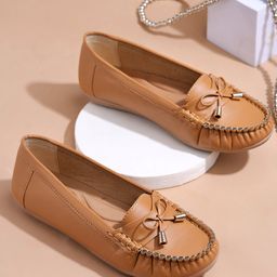 Shoetopia Bow Applique Detailed Ballerinas - Tan-image-23