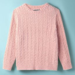 Pine Kids Knit Full Sleeves Pullover Sweater with Cable Knit Design - Pink-picture-23