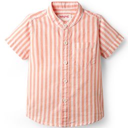 Babyhug Cotton Woven Half Sleeves Mandarin Collar Stripe Shirt - Peach-image-104