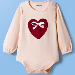 Babyoye 100% Cotton Interlock Knit with Eco Jiva Finish Full Sleeves Onesie with Heart & Bow Print - Cream-picture-33