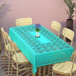 Aura Blue Floral Cotton 6-Seater Table Cover with Embroidered details-image-100