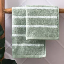 Home Centre Colour Refresh Essense 2Pcs Green & White Striped Cotton Soft Face Towels-37