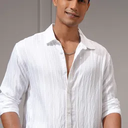 LOCOMOTIVE Premium Men Dobby Textured Solid Relaxed Slim Fit Shirt-image-88