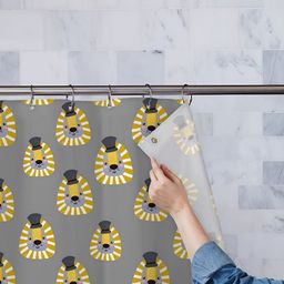 ArtzFolio Grey & Yellow Abstract Printed Waterproof Shower Curtain-4