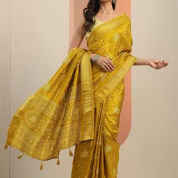 Libas Ethnic Motifs Zari Saree with woven design border and a blouse piece-image-95
